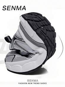 Giày thể thao buộc dây màu tương phản SENMA dành cho nam, giày thể thao ngoài trời thường ngày, giày thể thao tăng chiều cao, phù hợp cho mọi mùa - tro trắng - Xem 10