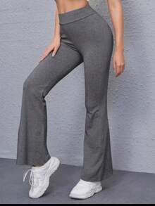 Women's Long, Stretchy Leggings With A Flare Cut, Comfortable And Regular Fit, In Gray Fabric - Xám - Xem 1