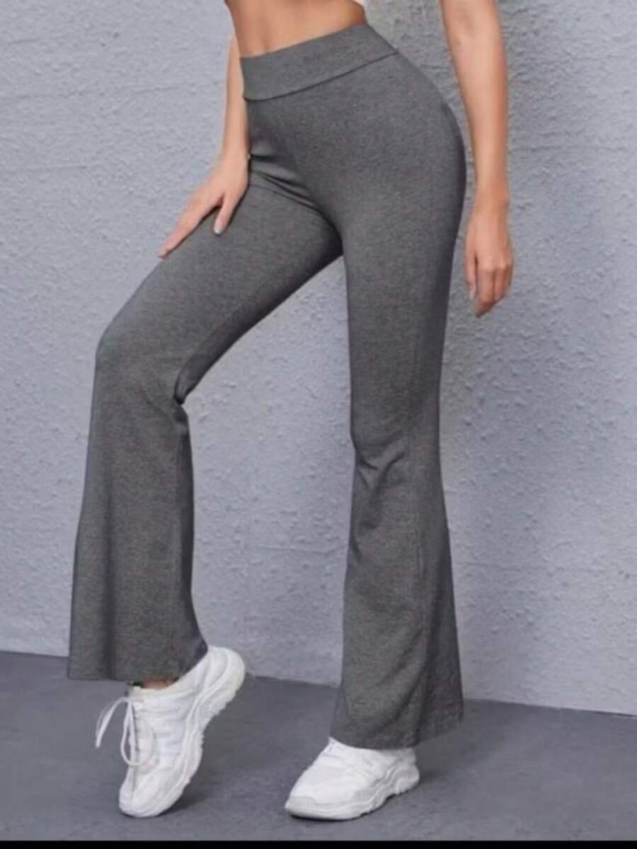 Women's Long, Stretchy Leggings With A Flare Cut, Comfortable And Regular Fit, In Gray Fabric - Xám - Xem 1