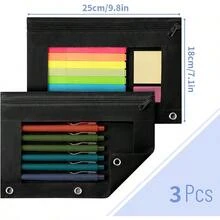 3 Pcs 3-Ring Pen Pencil Pouch With Clear Window 3 Hole Binder Pencil Case Canvas Binder Pouch With Zipper For Office School And Home Black - Black - View 3