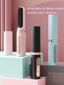 Wireless Multi-Functional Electric Straightening Curling Comb Portable Negative Ion Hair Straightener Brush, Straightening Comb Negative Ion Hair Care Comb Heat Protection Curling Straightener For Home Styling, Portable Clamp High Top Hair Volume Heat Protection Long-Lasting Styling Gift 4000mAh - 彩色 - 查看 1