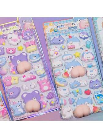 3D-klämklistermärken för stresslindring, söta tecknade djurklistermärken för babyer, pedagogiska DIY-dekorativa klistermärken för telefon