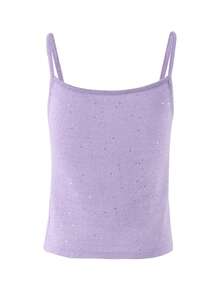 休闲时尚纯色亮片吊带背心 2026 女士可爱夏季性感针织度假女士背心时尚沙滩装泳衣罩衫 - 紫色 - 查看 5