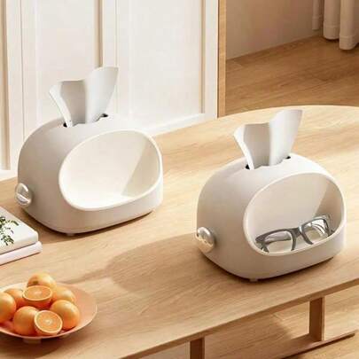 Multi-Function Tissue Holder Modern Solid Color Dustproof Cute Ear Tissue Box For Living Room Bathroom Kitchen Napkin Dispenser Box Storage