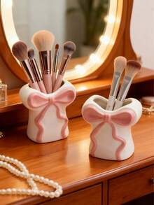 1pc Cute Bow-Shaped Pen Holder - Desktop Makeup Brush And Office Supply Organizer, Elegant Makeup Brush Storage, Suitable For Girls, Students And Women, Creative Decor Design, Also Suitable For Holiday, Beach, Bathroom, Bedroom, Large Capacity - Multicolor - View 9