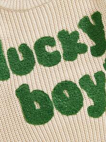 Suéter para bebé niño pequeño con letras trébol bordado jersey cálido cuello redondo manga larga tops de punto de primavera - Albaricoque - Ver 6