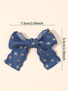 2pcs Denim Bow Hair Clip For Baby Girls Vintage Denim Star Hair Bows Solid Color And Glitter Star Denim Hair Barrettes Casual Denim Alligator Clips Party Denim Star Hairpins Baby Hair Accessories - Blue - View 11