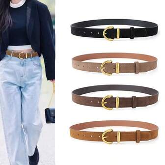 1 pieza Cinturón de cuero sintético de terciopelo con hebilla dorada vintage para jeans y pantalones de mujer, de moda y sencillo