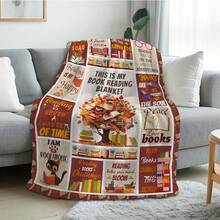 Book Lover's Reading Blanket - Soft Flannel All-Season Cozy Throw With Literary Quotes, Autumn Book Designs In Orange, Brown, White, Black, - Perfect Gift For Avid Readers, Library, Home, Or Travel - Machine Washable, Book Lover Gifts - 彩色 - 查看 3