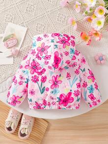 Baby Girls' Cute Hooded Floral Print Lightweight Cardigan Jacket, Suitable For Everyday Outings, Spring/Autumn - Red - View 3