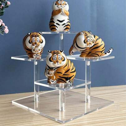 Square Acrylic Transparent Multi-Layer Ladder Shelf, Manual Animation Car Model Shelf, Perfume Cosmetics Storage Display Shelf Makeup, Watch Transparent Display Shelf