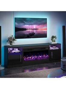 [2 Packages Shipping]Fireplace TV Stand With 36" Fireplace, Up To 80" TVs, 70" Entertainment Center, With20 Color Lights, TV Media Console With Storage Cabinets For Living Room,Thanksgiving,Christmas  Gift - 黑色 - 查看 1