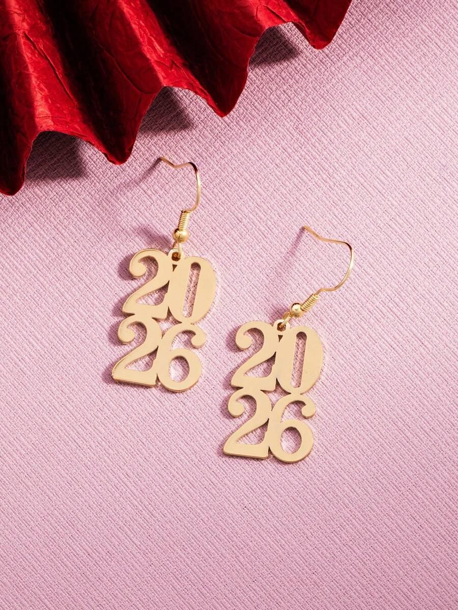 1对2026新年数字设计耳环，圣诞礼物（女士款） - 彩色 - 查看 1