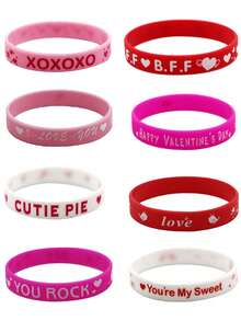 8pcs, Valentine's Day Bracelet Silicone Valentine's Day Gift Holiday Party Bracelet Party Favors - Multicolor - View 2