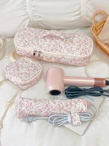 1Pc/Set All Over Ditsy Floral Print Quilted Hair Dryer Storage Bag Mesh Pocket Design Inside Curling Iron Storage Bag Hair Clips Storage Bag Cosmetic Bag Makeup Bag Set Jewelry Organiser Multi-Functional Storage Bag Hair Dryer Holder Hair Tool Bag Set Travel Carrying Organizer Bag For Crimping Hair Tools(Curling Iron, Hair Dryer),Hair Clips,Hair Straightener, Ideal For Home&Travel,Travel Essentials Cruise Essentials Bridesmaid Gifts Mom Gifts - Multicolor - View 1