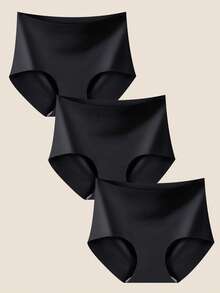 3pcs Black High Waist Seamless Women's Underwear, Double Layer Patchwork, Criss-Cross Strap, Full Coverage, Soft & Comfortable - Black - View 12