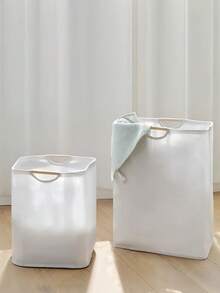 1个极简主义可折叠洗衣篮，带木柄，浴室/卧室衣物/杂物收纳篮 - 白色 - 查看 8