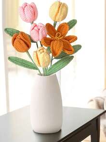 Crochet Flowers, Valentine's Day Gift, DIY Bouquet, Crochet Flower Graduation Gift, Handmade Tulip Rose, DIY Wedding Bouquet, Desktop Decor, Home Decor, Anniversary, Birthday Gift For Women, Wife, Lover, Friend - Multicolor - View 2