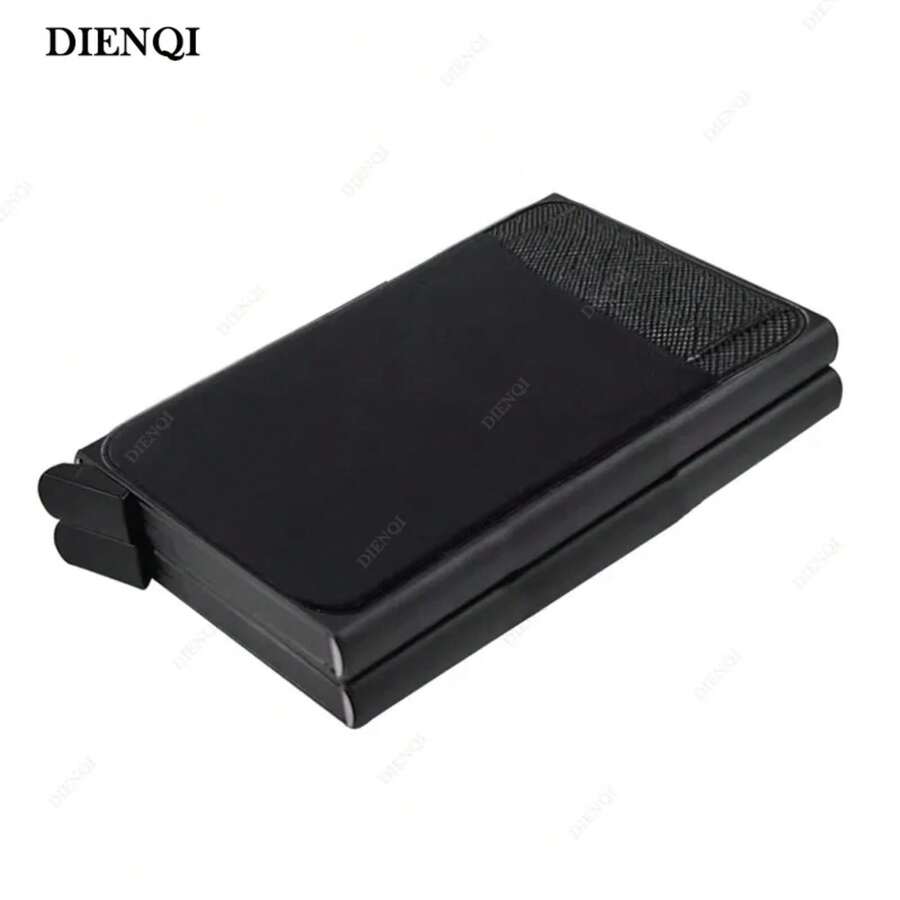 Tarjetero emergente de doble metal, bloqueador anti RFID, billeteras de aluminio para hombres, billetera inteligente mágica, pequeña y minimalista - Negro - Ver 1