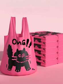 50个加厚艾草香味垃圾袋，背心式便携家用垃圾袋，可爱红猫图案，大号厨房厨余垃圾袋，经济实用清洁袋。（图案颜色随机发货。）