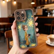 Cubierta de teléfono con borde negro diseño de chica con cámara y fuegos artificiales para uso diario en cafeterías Aplicable a los teléfonos de la serie Apple y Galaxy - Negro - Ver 4
