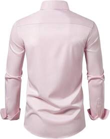 Men's Wrinkle Dress Shirts Formal Long Sleeve Button Down Wedding Business, Style - Pink - View 6
