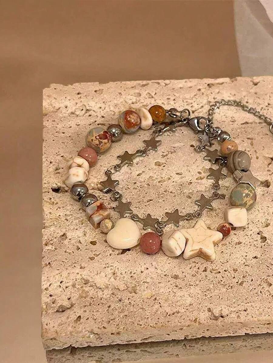 1pc "Galactic Explorer" Handmade Pluto Planet Theme Bracelet, Suitable For Women Daily Wear - Star - View 1