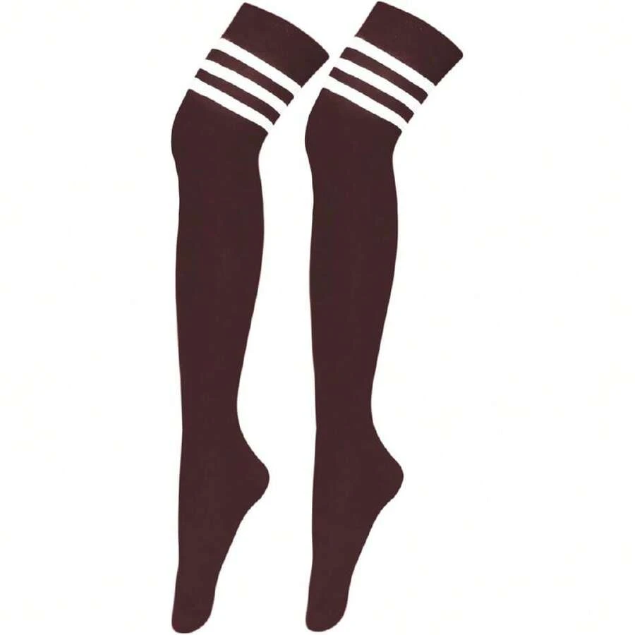 Women Thigh High Socks Cotton Warm Over The Knee High Leg Warmers Long Boot Socks With Stripes,28433040 - 咖啡棕 - 查看 1