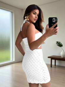Modal Knit Cropped Top And Short Skirt Set - Elegant Summer Fashion - Putih - View 4