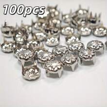 100pcs Punk Rivet Claw Studs, Suitable For Clothing, Bags, Jackets, Jeans, Leather Crafts - Silver - View 2