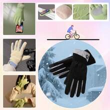 [One Size] 1 Pair Women's Thermal Lined Ski Gloves, Touchscreen Thick Gloves, Winter Warm Gloves, Arctic Velvet Cycling Gloves, Cute Design, Focus On Warmth And Comfort, Thick And Skin-Friendly, Contrast Color Cuff, Non-Slip Palm Pad, Finger Touchscreen Capability, Combining Warmth, Style And Practicality, Suitable For Daily Commute And Other Scenarios - Full Finger - View 9