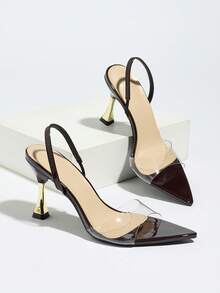 Sandalias de tacón alto con puntera puntiaguda, tira de cristal y cuero patentado, cómodas y elegantes para eventos nocturnos, fiestas y banquetes. Diseño de tacón de copa de vino, de color café, con un estilo lujoso y sexy para celebridades. - Café integral - Ver 5
