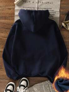 新款基础款藏蓝色拉链连帽抽绳宽松卫衣，女款，秋冬款 - 藏蓝色 - 查看 2