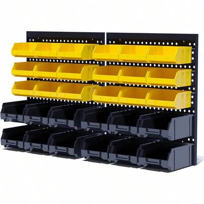 TYUI KJE 30PCS Wall Mounted Storage Bins Plastic Tool Organizer For Garage Storage Screws Nuts Bolts Small Hardware Parts -Black Yellow