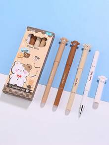 12pcs Cartoon Bear Erasable Gel Pen Set, 0.5mm Erasable Pen In Sky Blue, Adorable Patterns, Built-In Eraser, Suitable For School, Home, Party And More