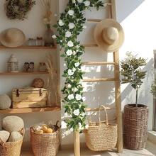 1/3pcs Elegant White Rose Garland - 78" Artificial Floral Vine For Weddings, Ceremonies & Outdoor Decor, Realistic Faux Flowers With Easy-To-Shape Petals, Reusable For DIY Projects