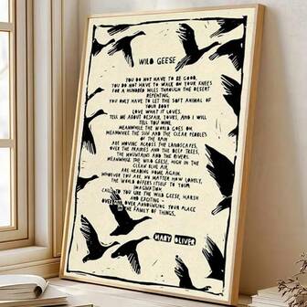 1pc Optional Wooden Frame Canvas Poster, Vintage Art, Mary Oliver's "Wild Goose", Mary Oliver Poetry, Literary Art, Nature Poster, Ideal Gift For Bedroom, Living Room, Corridor, Wall Art, Wall Decoration, Winter Decoration, Room Decoration