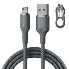 Cable Nylon Trenzado USB Carga 2M Cable USB A Lightning para iPhone 14/13/13 Pro Max/12/12 Pro/11/XS MAX/8 Plus iPad Pro Air Pro iPod Gris - como en la foto - Ver 1