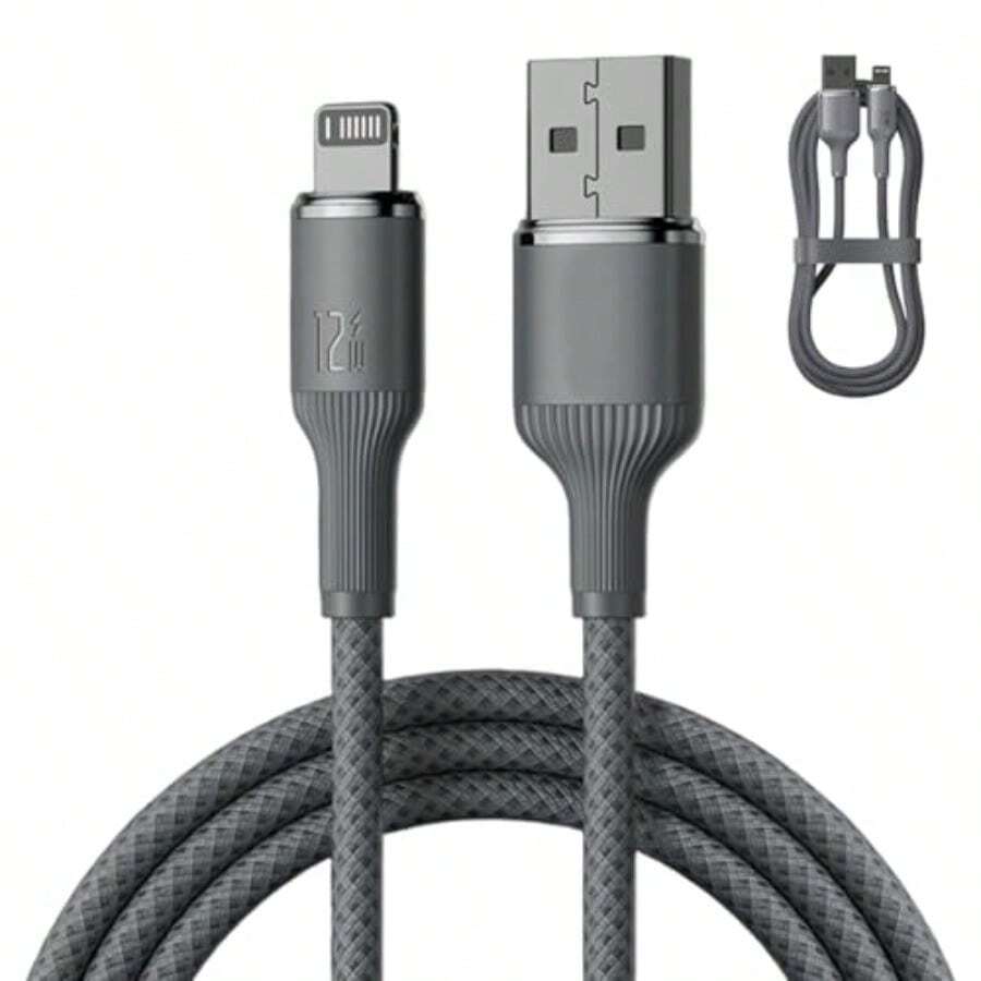 Cable Nylon Trenzado USB Carga 2M Cable USB A Lightning para iPhone 14/13/13 Pro Max/12/12 Pro/11/XS MAX/8 Plus iPad Pro Air Pro iPod Gris - como en la foto - Ver 1