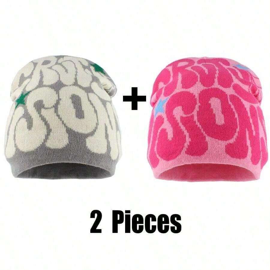 Outdoor Casual Sport Cap For Running Riding Hiking Women Harajuku Punk Cool Hat Soft Warm Fashion Skullies Beanies, Halloween Letter Bohemian Acrylic Knit Hat, All Season Autumn Decor - A - Xem 1