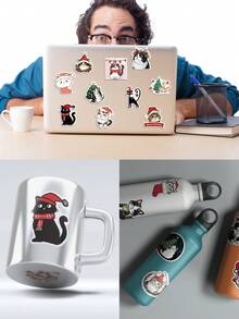 50pcs Cute Christmas Cat Theme Vinyl Sticker Set, Unique Patterns, Delicate Decor, Removable & No Residue. Perfect Gift For Classroom Rewards, Holiday Parties, Birthdays. Applicable To Phone Cases, Laptops, Luggage, Scooters, Notebooks, Cups, Tablets, Water Bottles, Etc. High-Resolution Printing, Vibrant Colors. Fun Gift For Students, Teens, And Office Workers.