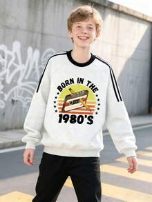 青少年男孩休闲复古街头艺术图案圆领长袖套头毛衣，秋冬款式 - 灰色 - 查看 7