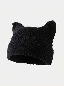 1 Máy Tính Nữ Tai Mèo Đáng Yêu Y2k Đan Nón Thích Hợp Cho Mùa Thu Đông Ấm Áp Hàng Ngày Dễ Thương, đi Học - màu đen - Xem 12