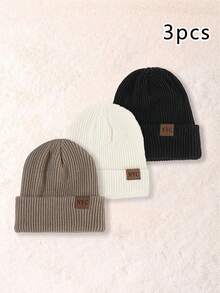 3 piezas Gorros de punto con logo de NYC estilo Y2K, gorros de punto para exteriores, gorros versátiles y casuales para clima frío de invierno, adecuados para el atuendo de invierno de hombres para el transporte diario