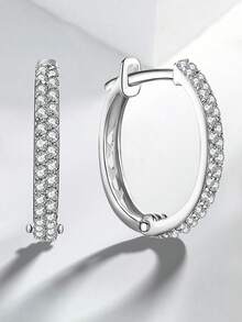 1 Đôi bông tai bạc sterling 925 nguyên chất hai hàng đính đá Cubic Zirconia, trang sức thanh lịch cho lễ đính hôn/kỷ niệm/cưới, bông tai pha lê lấp lánh thời trang, quà tặng cho phụ nữ, trang sức tinh tế - Bạc - Xem 5