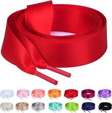 Flat Colorful Satin Shoelaces, 3/ 4inch Width, Women's/Girls' Shoelaces, White, 47inch (120) Cm: Clothing, Shoes, And Jewelry - 絲帶紅 - 查看 1