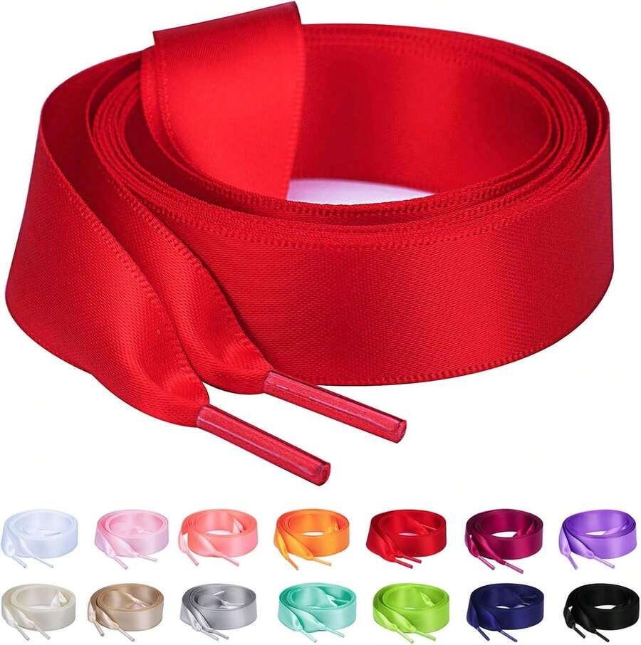 Flat Colorful Satin Shoelaces, 3/ 4inch Width, Women's/Girls' Shoelaces, White, 47inch (120) Cm: Clothing, Shoes, And Jewelry - 絲帶紅 - 查看 1