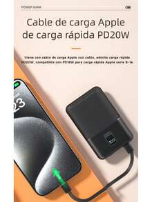 Power Bank WB-070 | Carga Rápida PD 22.5W | 10000mAh | Dual USB-C + Built-in Cable | Portable Slim Design - Negro - Ver 2