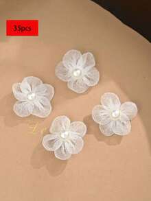 20朵白色欧根纱珍珠花朵刺绣贴片，缝纫装饰贴花，工艺装饰，徽章，熨烫贴片，适用于缝纫和编织项目