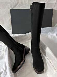 Fall/Winter New Mid-Heel Knee-High Riding Boots, Minimalist & Versatile Design For Women - Black - View 3